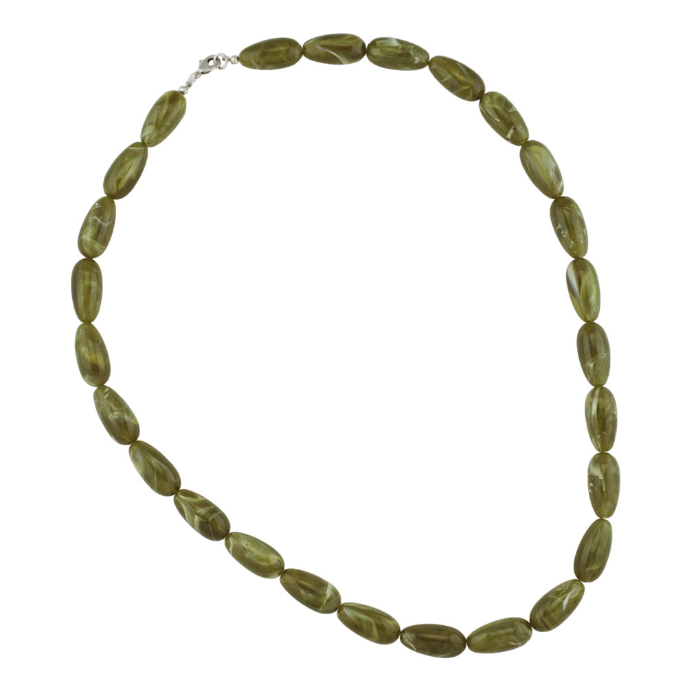 Kette 22x11mm Birnenperle Kunststoff oliv-weiß-marmoriert glänzend 60cm (Länge 60cm)