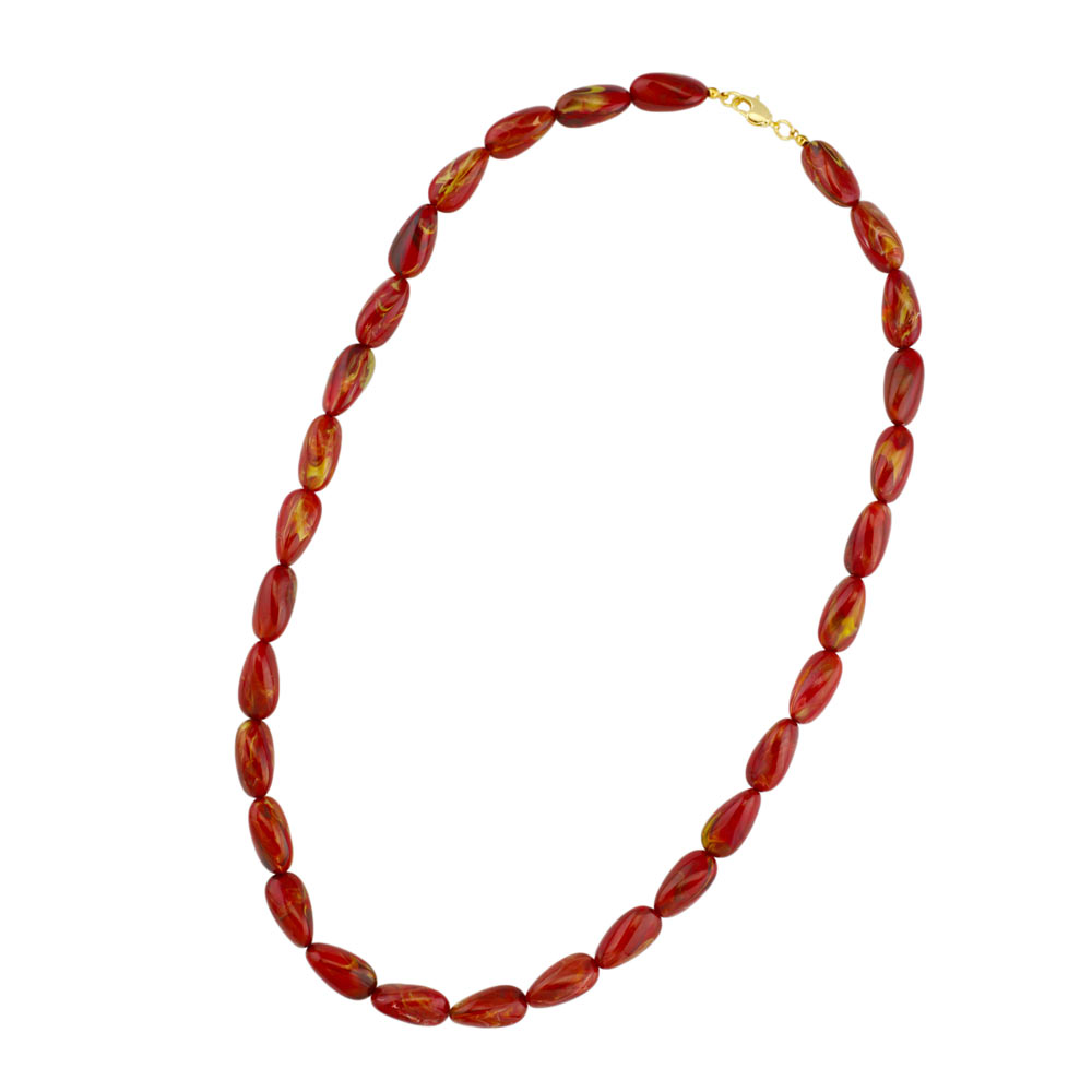 Kette 20x10mm Winkelperle Kunststoff rot-gold-weiß-marmoriert glänzend 60cm (Länge 60cm)