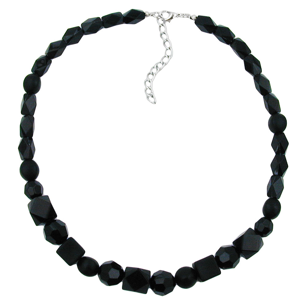 Kette Perlen Kunststoff schwarz-glänzend facettiert 42cm (Länge 42cm, schwarz)