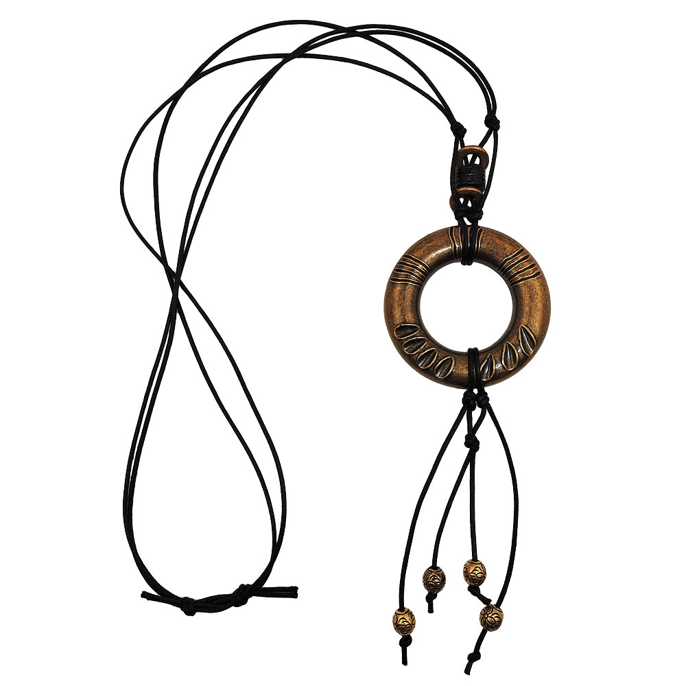 Kette 59x11mm Ring Kunststoff altmessingfarben Baumwollkordel schwarz 90cm (Länge 90cm)