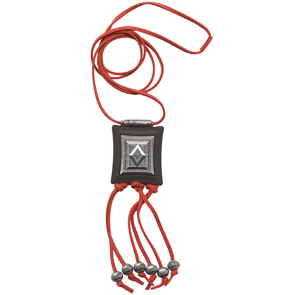 Kette Kunststoff Viereck schwarz altsilberfarben Velourband rot 100cm (Länge ca. 100cm, rot - schwarz)
