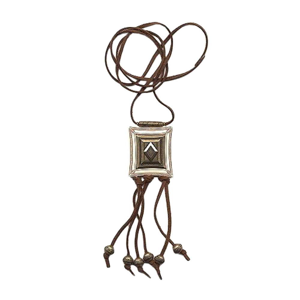 Kette Kunststoff Viereck elfenbein-altmessingfarben Velourband dunkelbraun 100cm (Länge ca. 100cm, natur)