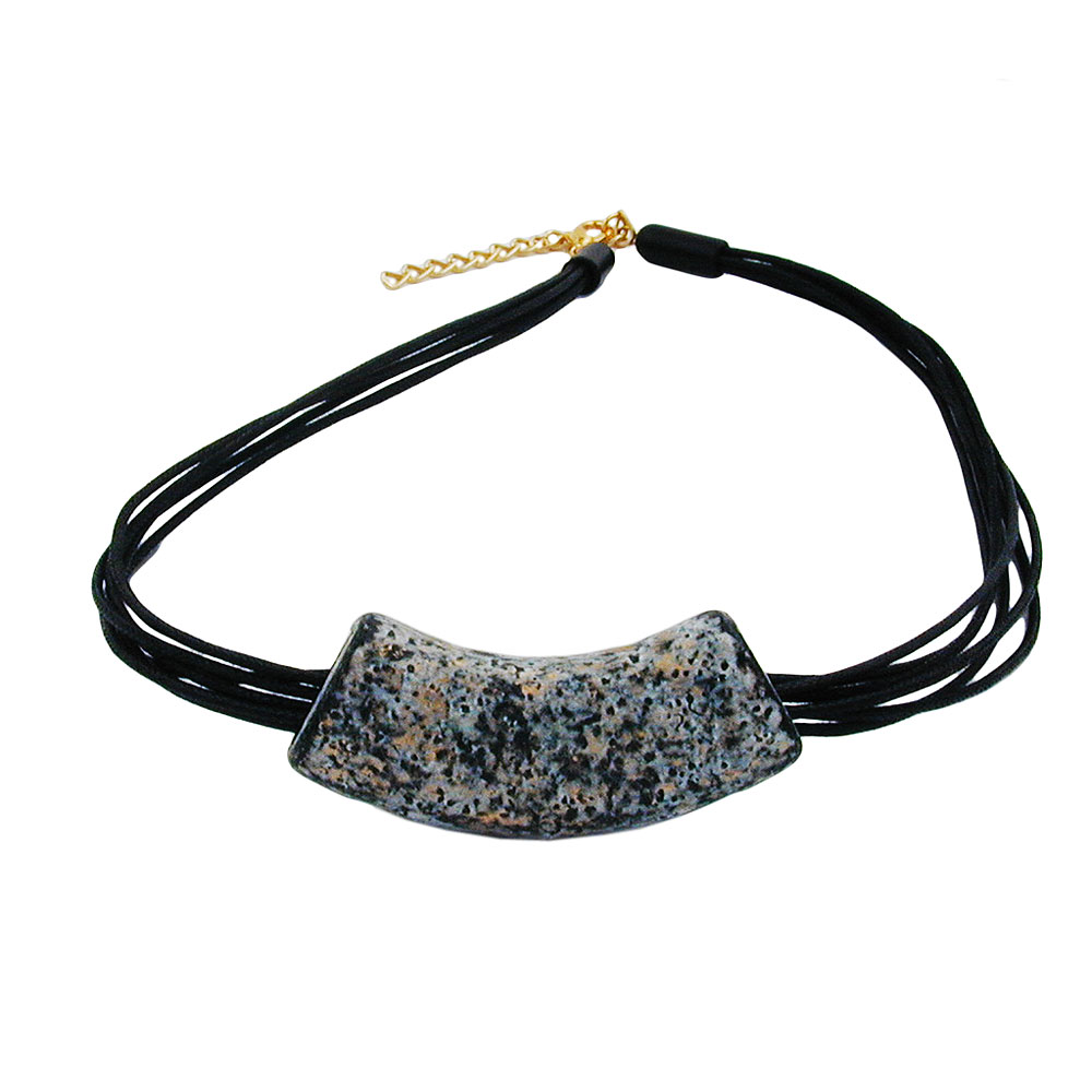 Kette 54x19mm Anhänger Rohr flach gebogen granit-gold-gesprenkelt glänzend Kunststoff 45cm (Länge 45cm, schwarz)