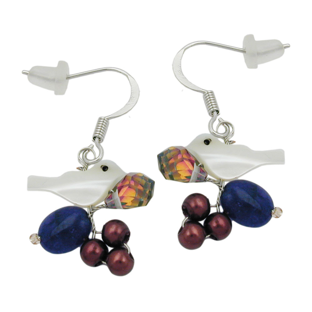 Ohrhaken Ohrhänger Ohrringe 35x19mm kleiner Vogel mit Glasperlen (multicolor)