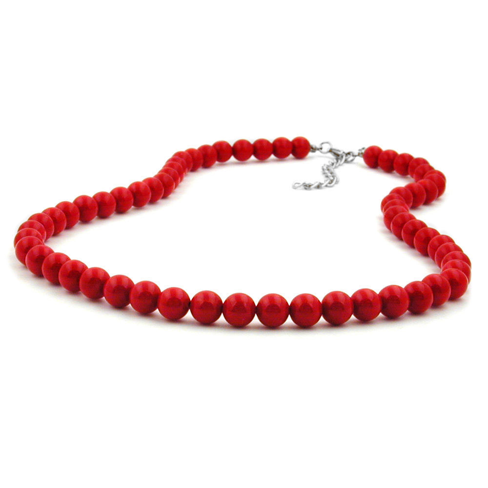 Kette 8mm Kunststoffperlen rot-glänzend 55cm (Länge 55cm, rot)