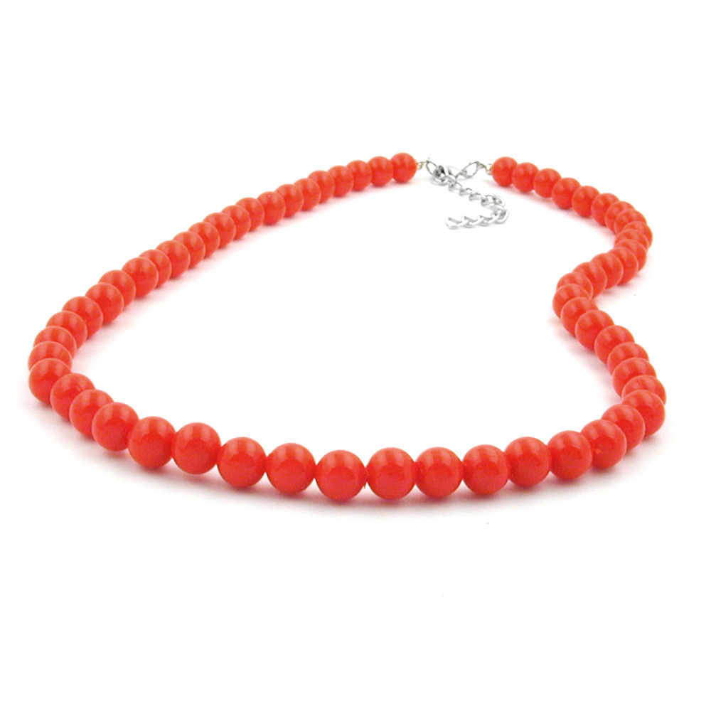 Kette 8mm Kunststoffperlen orange-rot-glänzend 55cm (Länge 55cm, rot-orange)