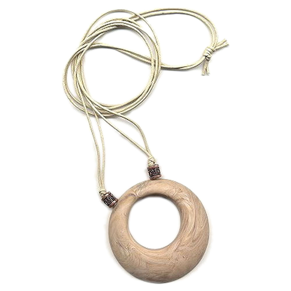 Kette Kunststoff Ring horn-marmoriert Kordel natur 80cm (Länge 80cm, natur)
