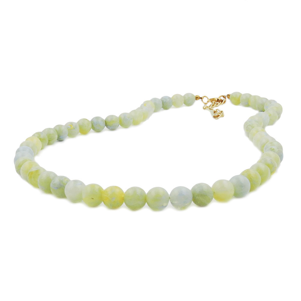 Kette 8mm Kunststoffperlen türkis-grün-weiß-gelb marmoriert 42cm (Länge 42cm, türkis - grün - gelb)