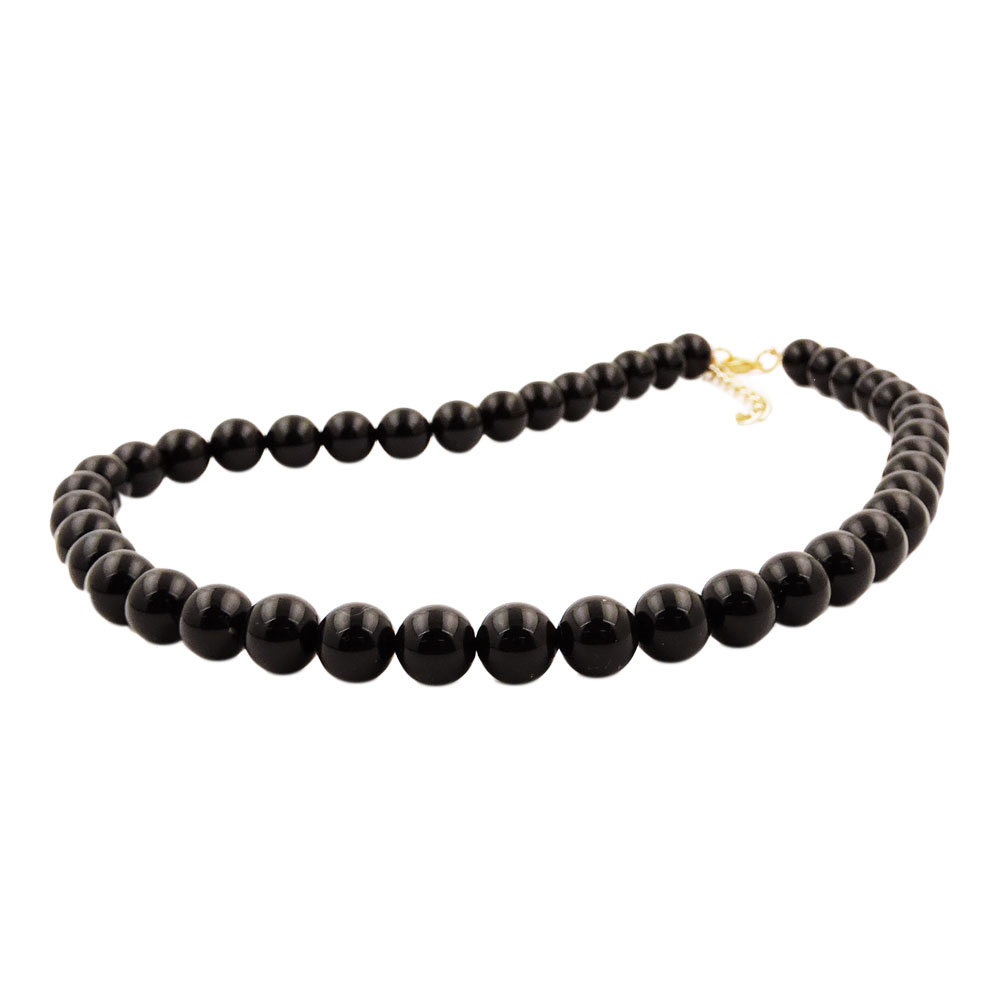 Kette 10mm Kunststoffperlen schwarz glänzend 45cm (Länge 45cm, schwarz)