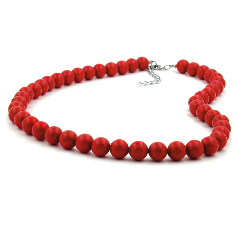 Kette 10mm Kunststoffperlen rot-glänzend 55cm (Länge 55cm, rot)