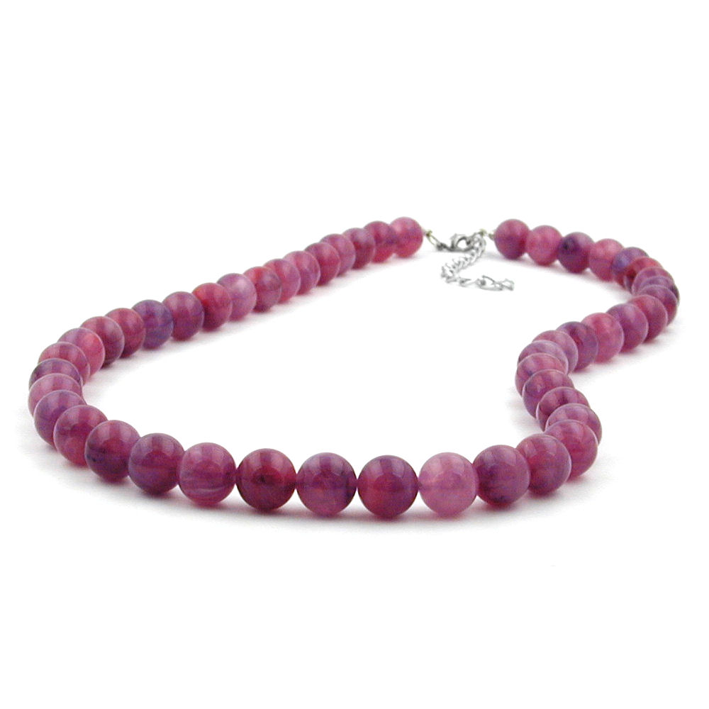 Kette 10mm Rundperle flieder-violett-marmoriert Kunststoff 42cm (Länge 42cm, flieder - violett)