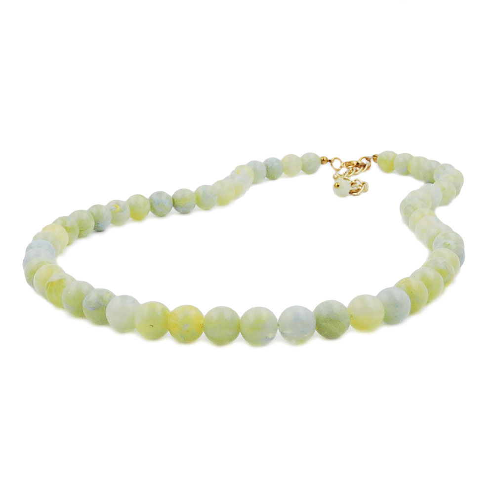 Kette 10mm Kunststoffperlen türkis-grün-weiß-gelb marmoriert mit Perle 40cm (Länge 40cm, türkis - grün - gelb)