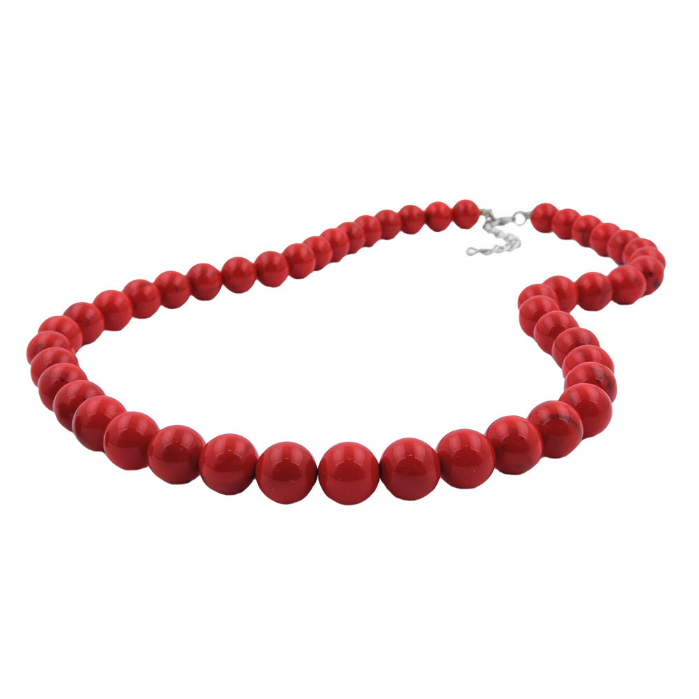 Kette 10mm Kunststoffperlen rot-schwarz-marmoriert 70cm (Länge 70cm, rot - schwarz)