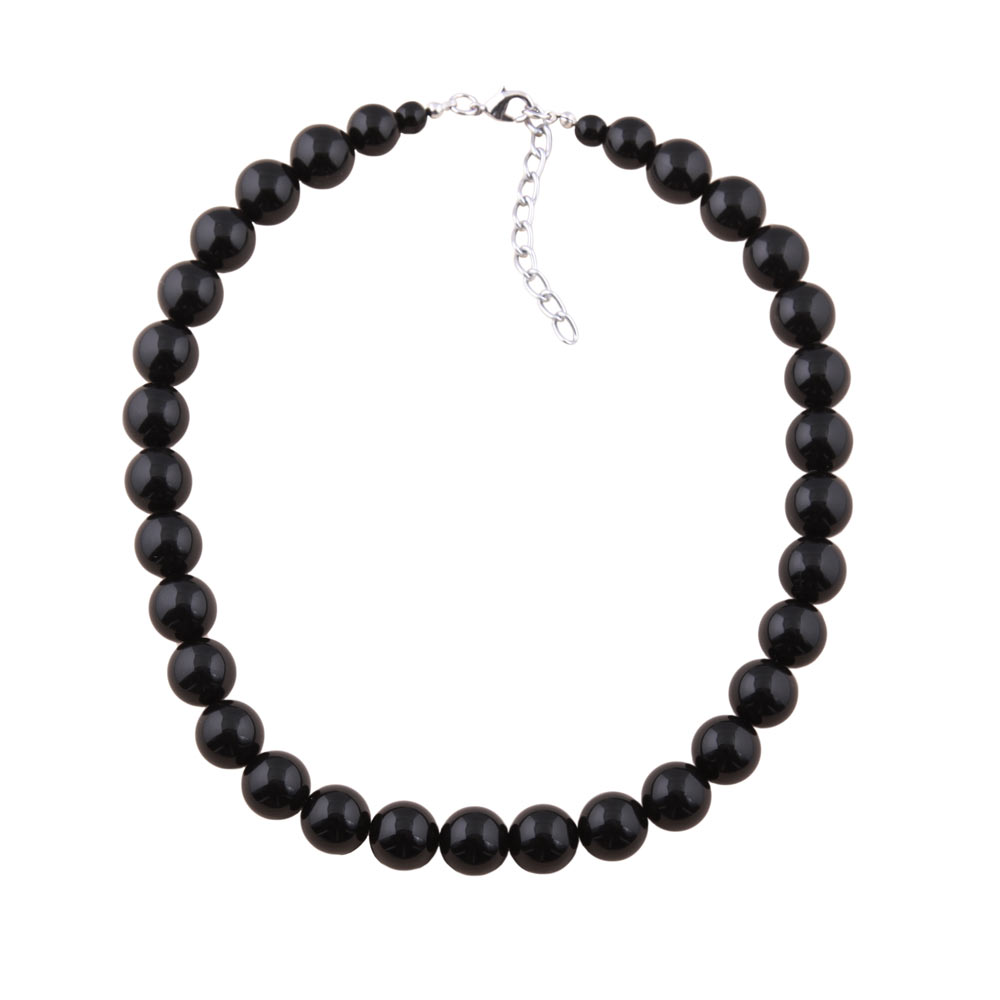 Kette 12mm Kunststoffperlen schwarz glänzend 42cm (Länge 42cm, schwarz)