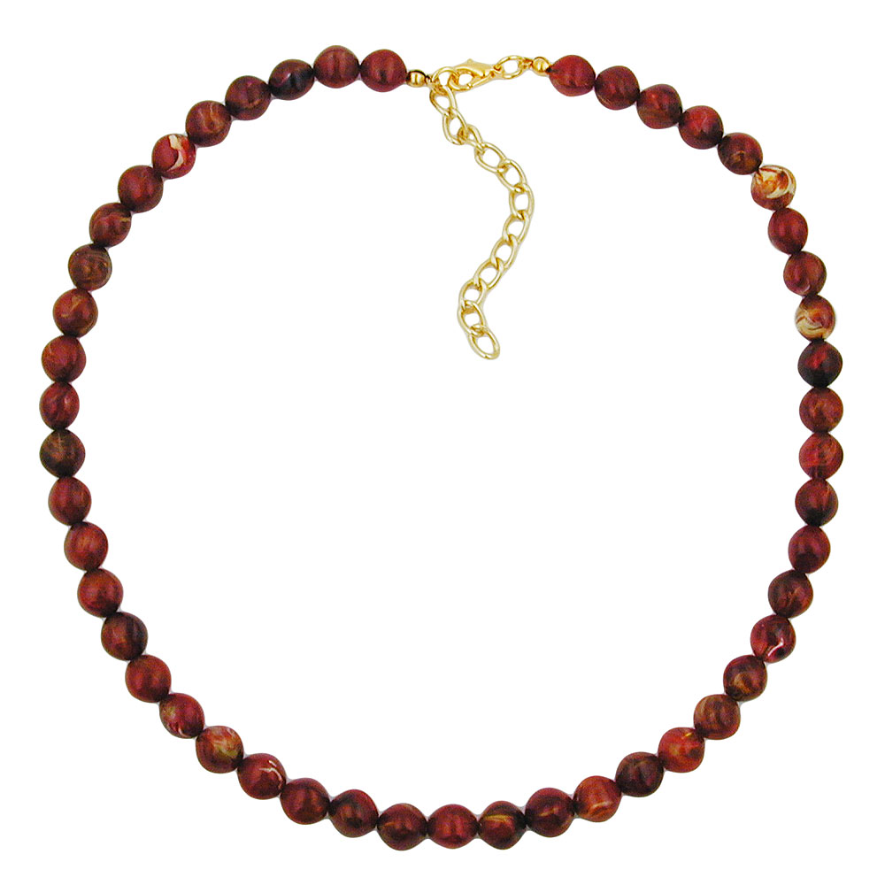 Kette 8mm Vierkantperle Kunststoff rot-gold-marmoriert glänzend 45cm (Länge 45cm, rot)