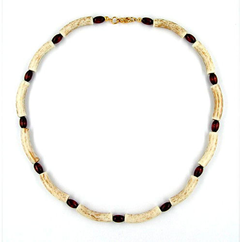Kette 25x6mm Rohr Kunststoff beige und Holzolive braun 40cm (Länge 40cm)