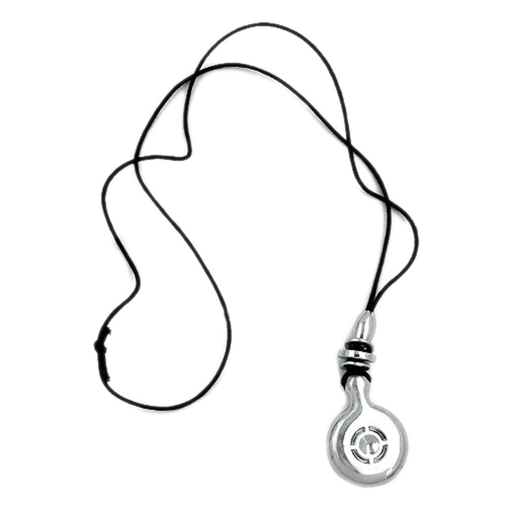 Kette 47x34mm Anhänger Kunststoff chromfarben Kordel schwarz 90cm (Länge 90cm)