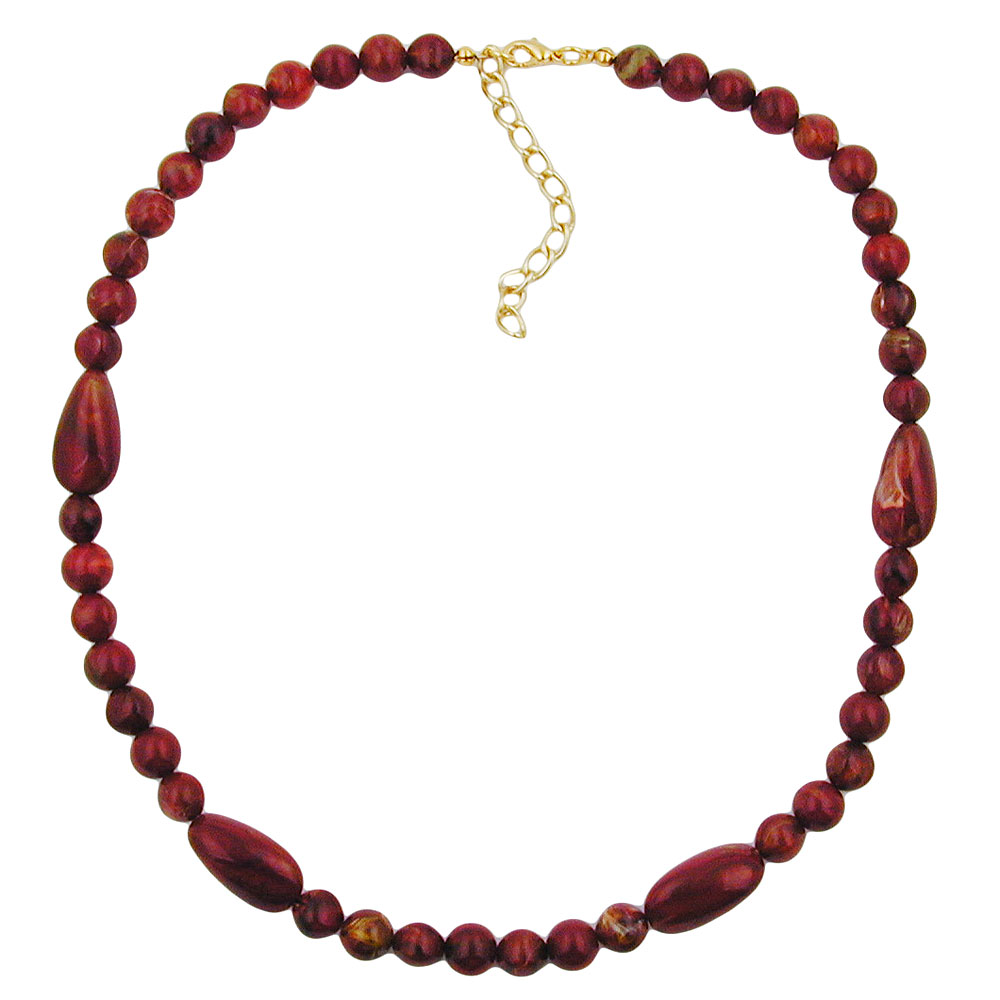 Kette Winkelperle Kunststoff rot-gold-marmoriert glänzend 45cm (Länge 45cm, rot)