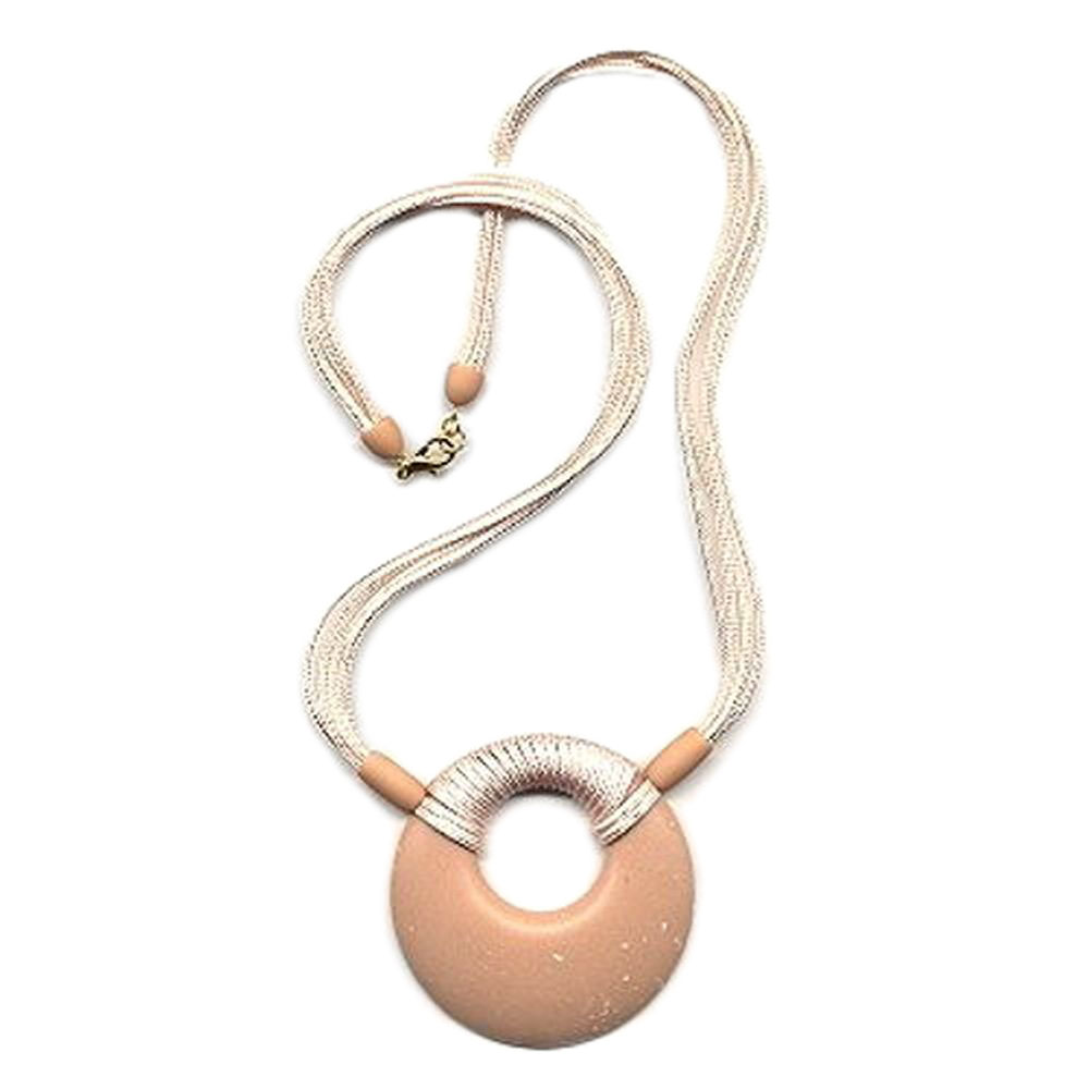 Kette Kunststoff Scheibe Amulett lachsrosa matt 4x Kordel hellrosa 60cm (Länge 60cm, rosa)