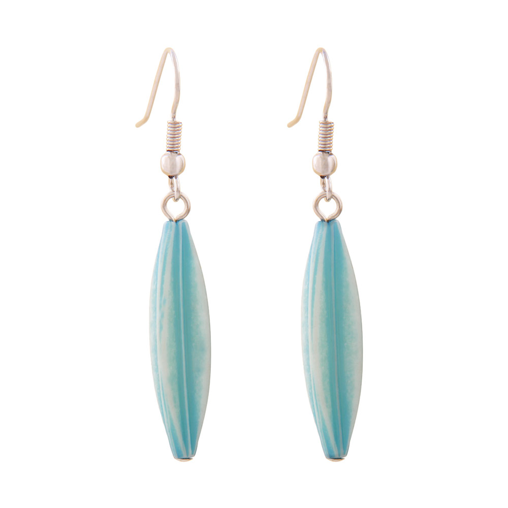 Ohrhaken Ohrhänger Ohrringe 30x9mm Rillenolive Kunststoff hellblau antik (hellblau)