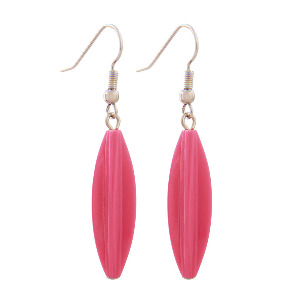 Ohrhaken Ohrhänger Ohrringe 30x9mm Rillenolive Kunststoff pinkfarben (pink)