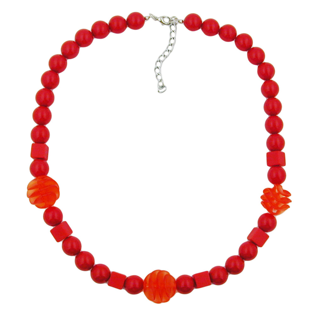 Kette 20mm 3x Spiralperle Kunststoff rot transparent und rote Perlen 52cm (Länge 52cm, rot)