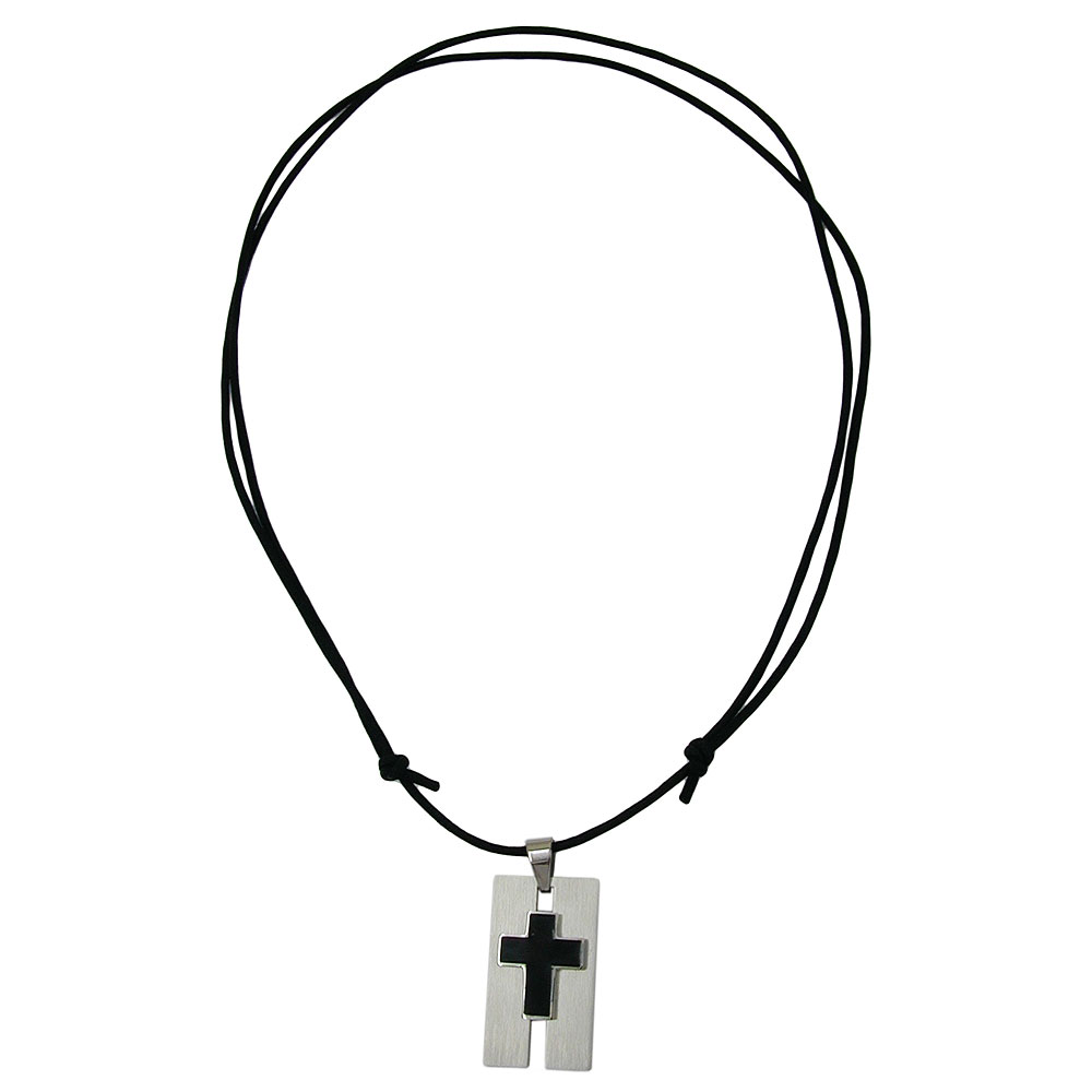 Kette 35x20mm Kreuz Edelstahl schwarz emailliert Kordel schwarz 90cm (Länge 90cm)