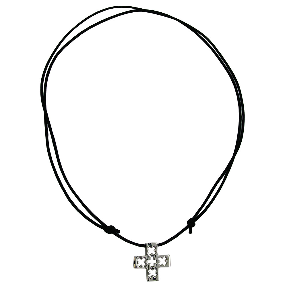 Kette 24x24mm Edelstahl Kreuz glänzend Kordel schwarz 90cm (Länge 90cm)