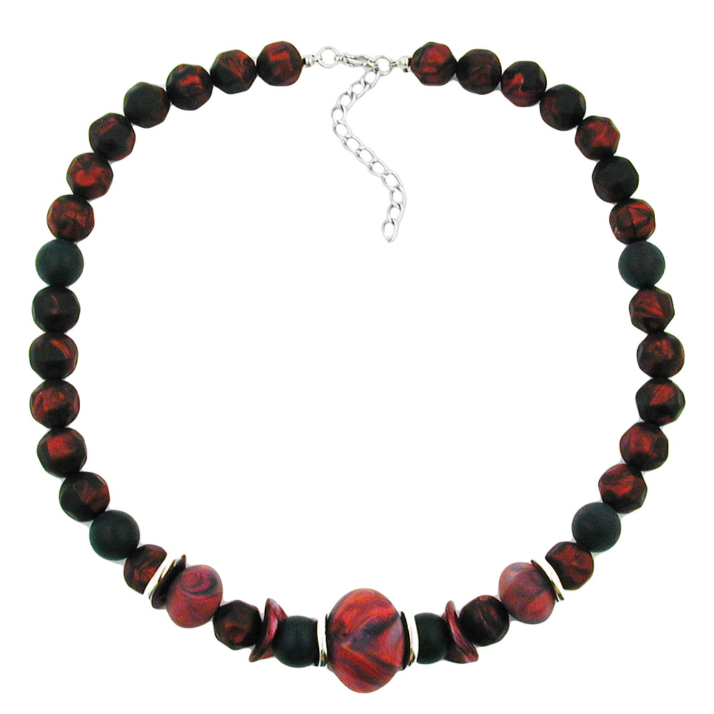 Kette Kunststoffperlen dunkelrot-metallic schwarz 48cm (Länge 48cm, rot - schwarz)