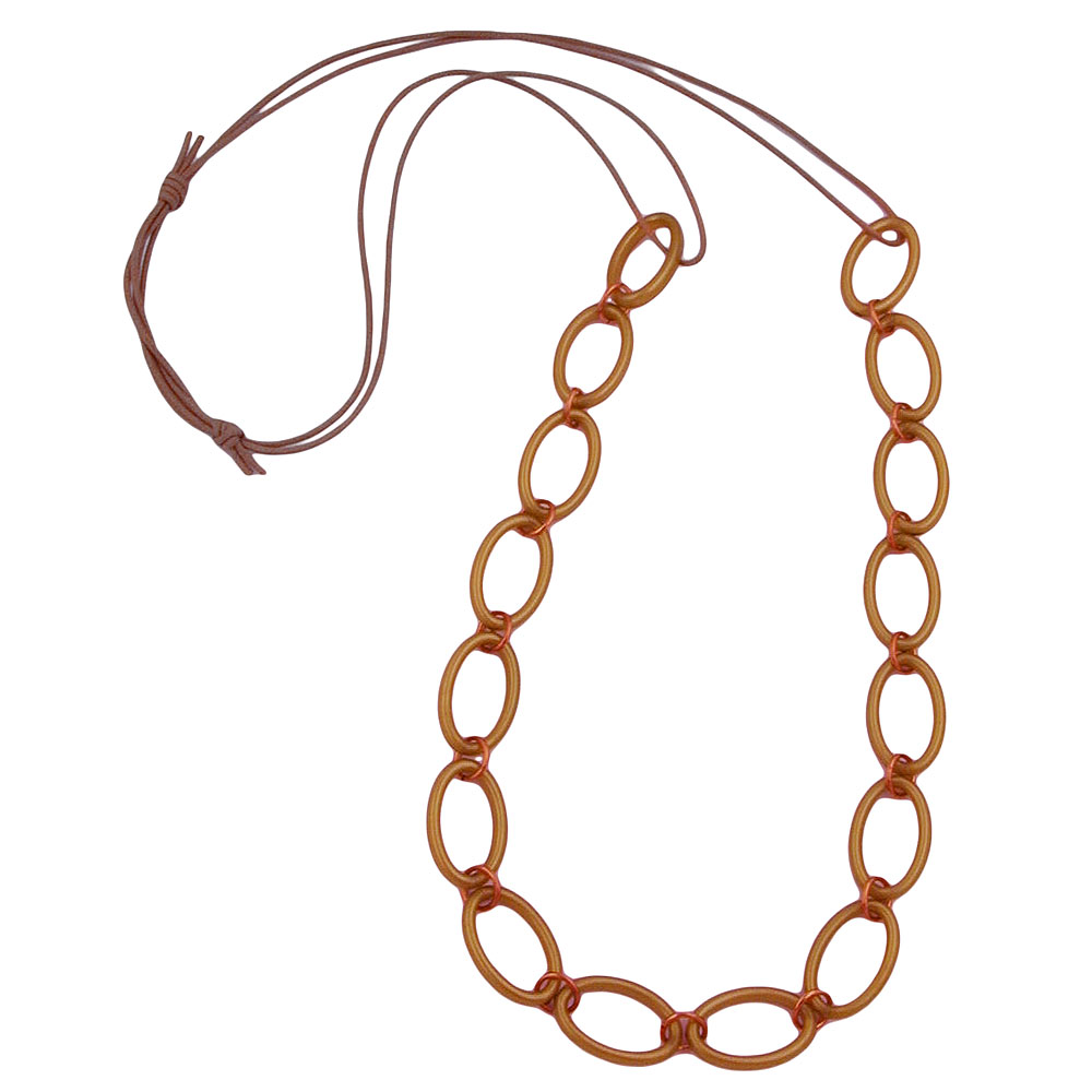 Kette Kunststoffringe braun seidig glänzend Kordel braun 80cm (Länge 80cm, hellbraun)