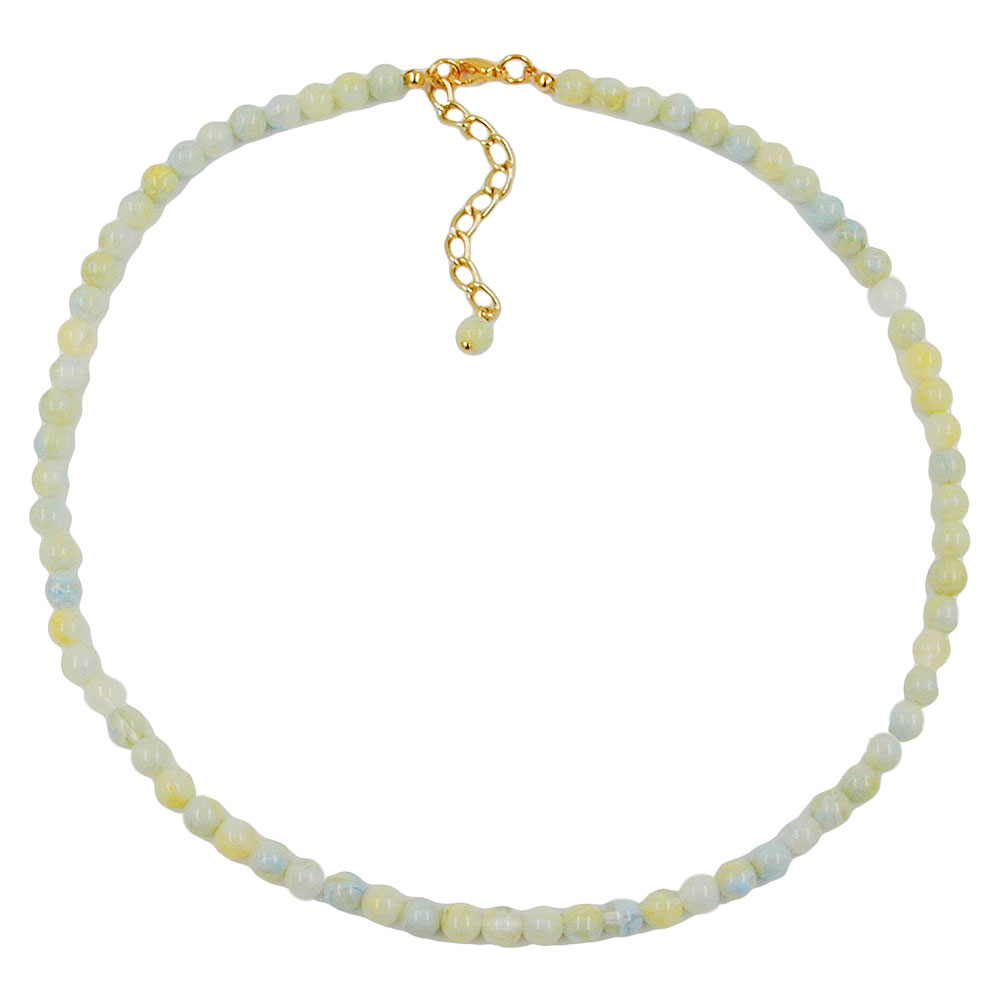 Kette 6mm Kunststoffperlen gelb-grün-blau-weiß-marmoriert 42cm (Länge 42cm, türkis - grün - gelb)