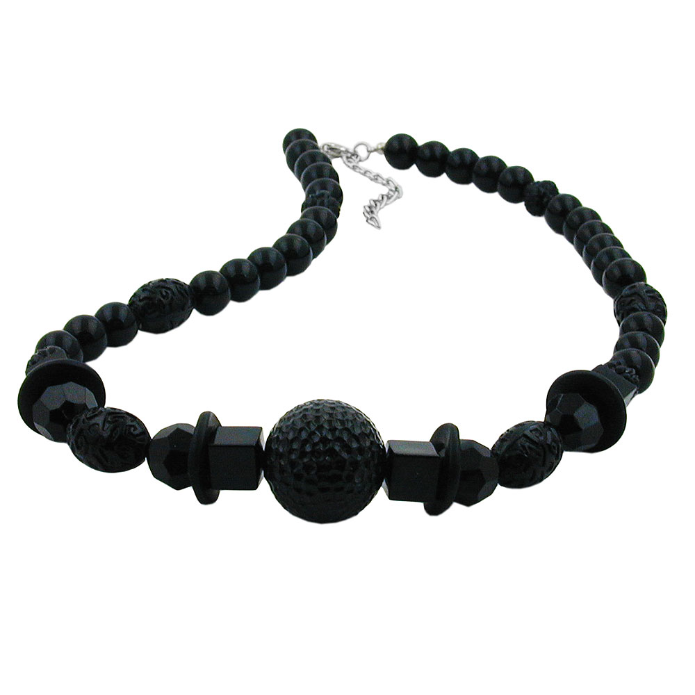Kette 21mm Wabenperle und Würfel Kunststoff schwarz glänzend 50cm (Länge 50cm, schwarz)