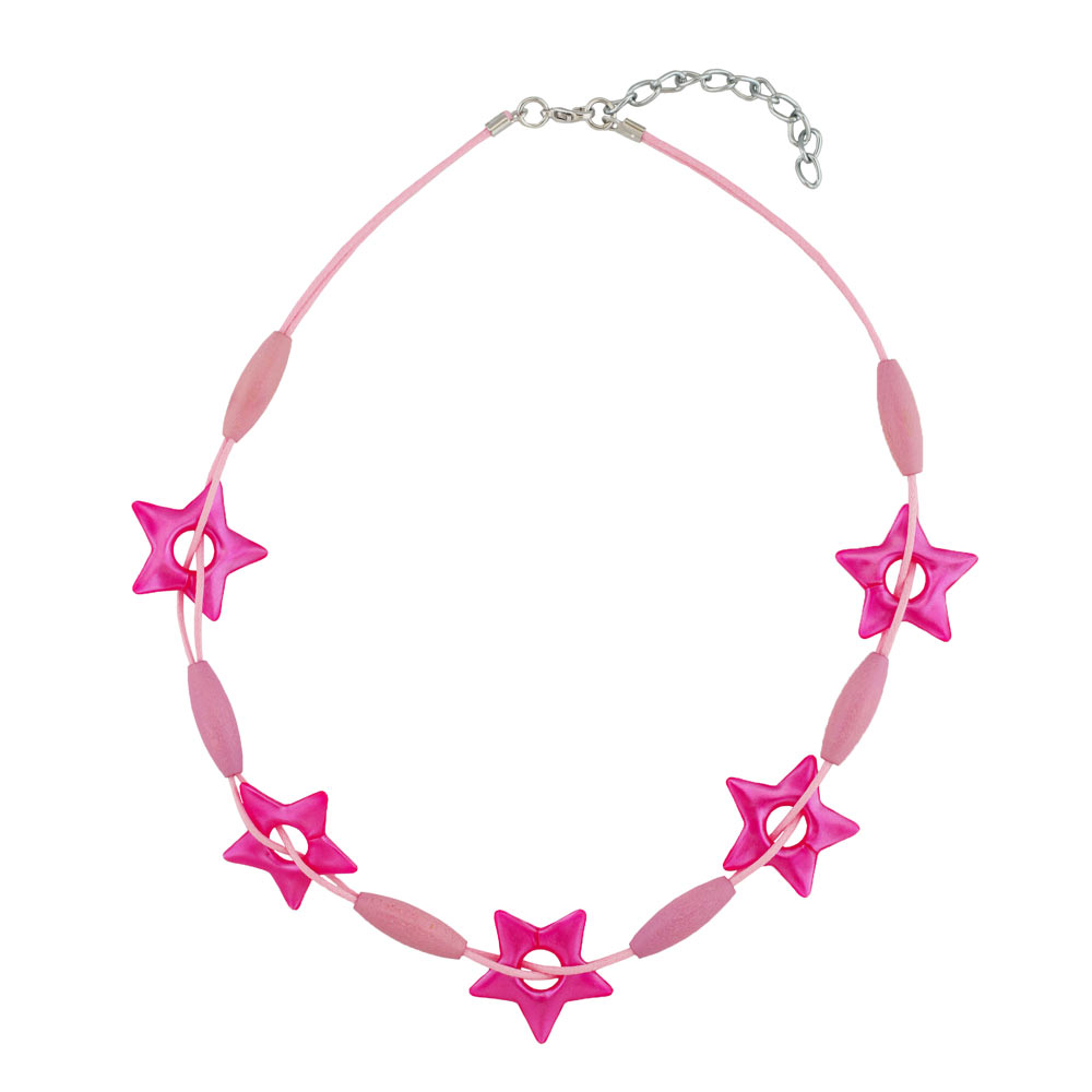 Kette 27mm Stern pink Kunststoff Holzperle Kordel rosa 42cm (Länge 42cm)