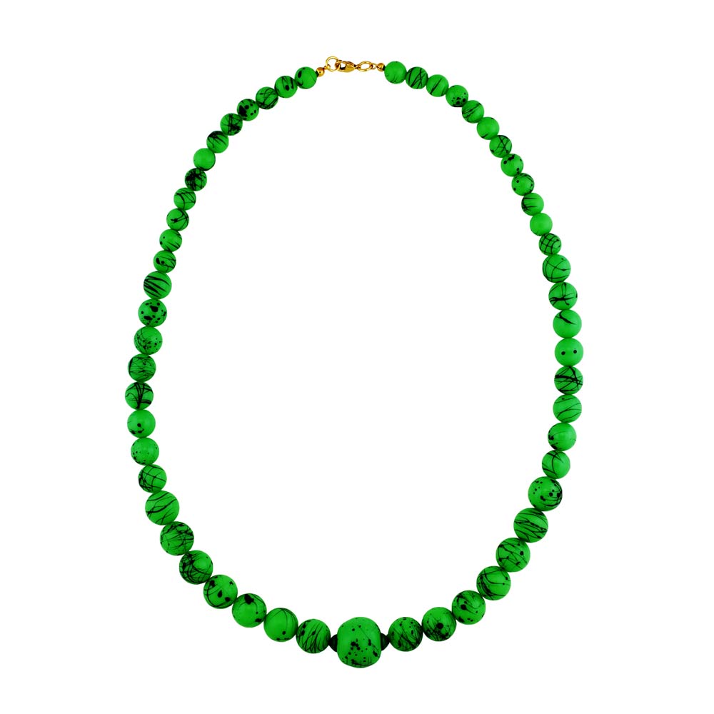 Kette Perlen Fadenperle apfelgrün-schwarz Kunststoff 55cm (Länge 55cm)