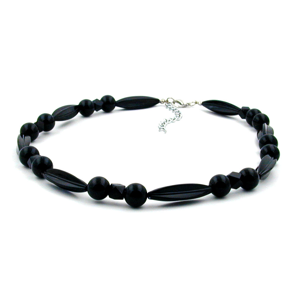 Kette 30x9mm Rillenolive Kunststoff schwarz glänzend 45cm (Länge 45cm, schwarz)