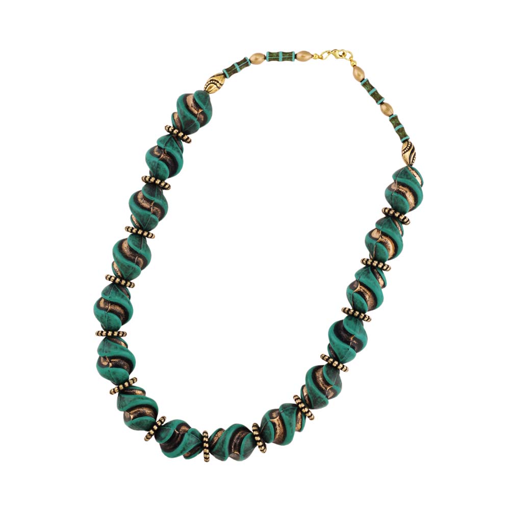 Kette 24x19mm Schraubenperle türkis-altgold Kunststoff 51cm (Länge 51cm)