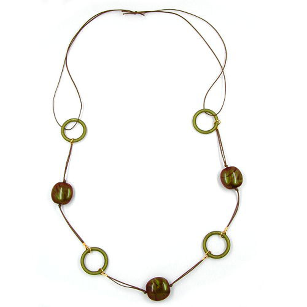 Kette 25x25x12mm Nugget Kunststoff oliv-braun-AB Kordel braun 100cm (Länge 100cm)