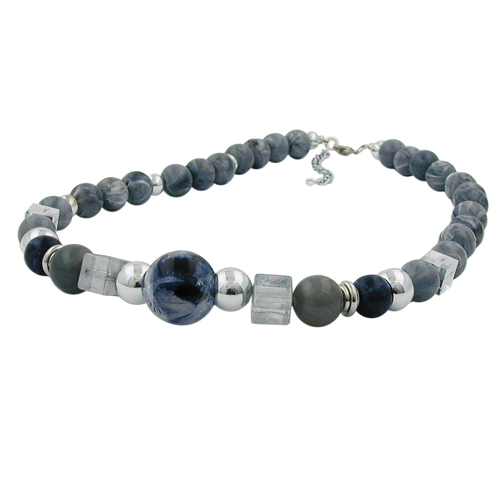 Kette 20mm Crashperle Kunststoff grau-marmoriert chrom 50cm (Länge 50cm, silbergrau)