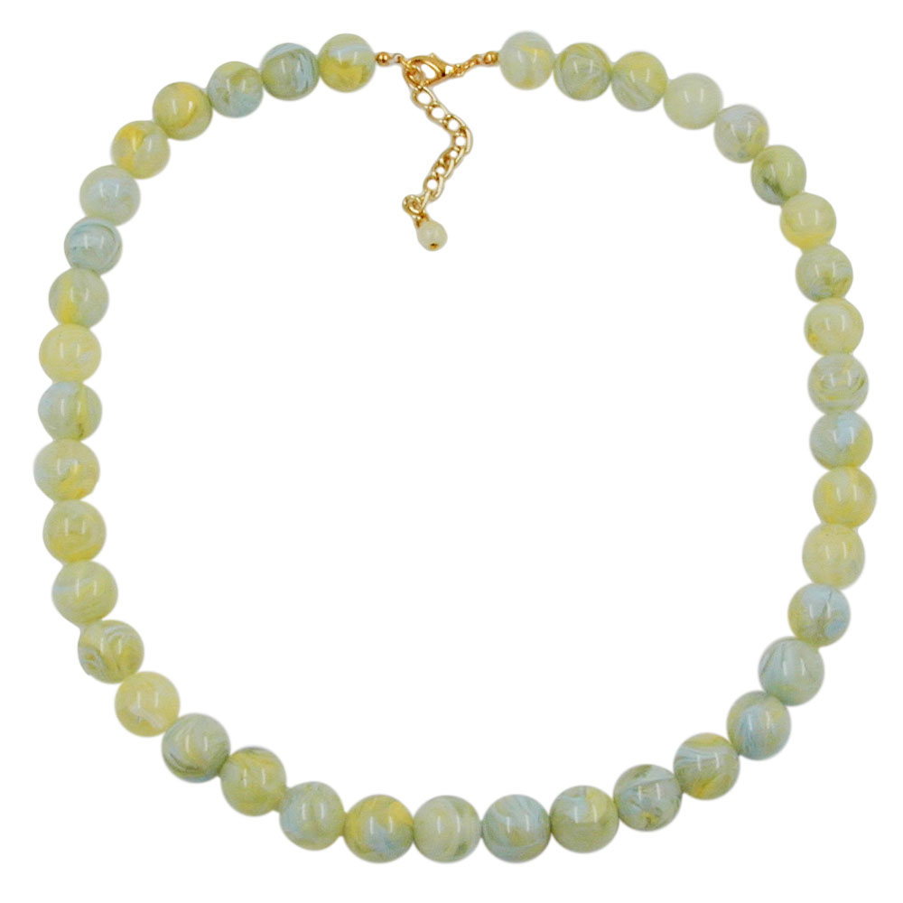 Kette 12mm Kunststoffperlen türkis-grün-weiß-gelb marmoriert 55cm (Länge 55cm, türkis - grün - gelb)