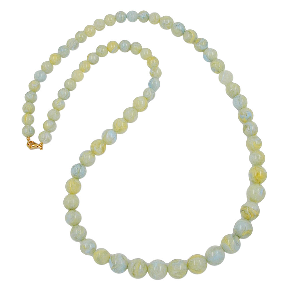 Kette 10-12-14mm Kunststoffperlen gelb-grün-blau-weiß-marmoriert 85cm (Länge 85cm, türkis - grün - gelb)