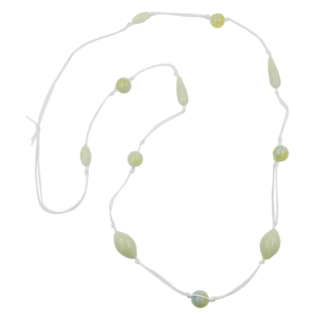 Kette Kunststoffperlen mint-grün-marmoriert Kordel weiß 110cm (Länge 110cm, türkis - grün - gelb)