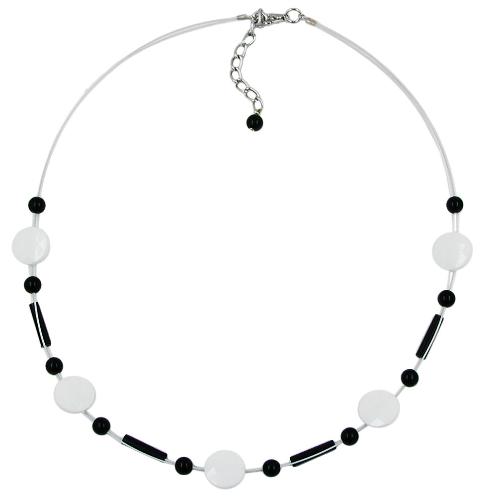 Kette Drahtkette Schliff-Linse schwarz-weiß Kunststoffperlen 45cm (Länge 45cm, schwarz - weiß)
