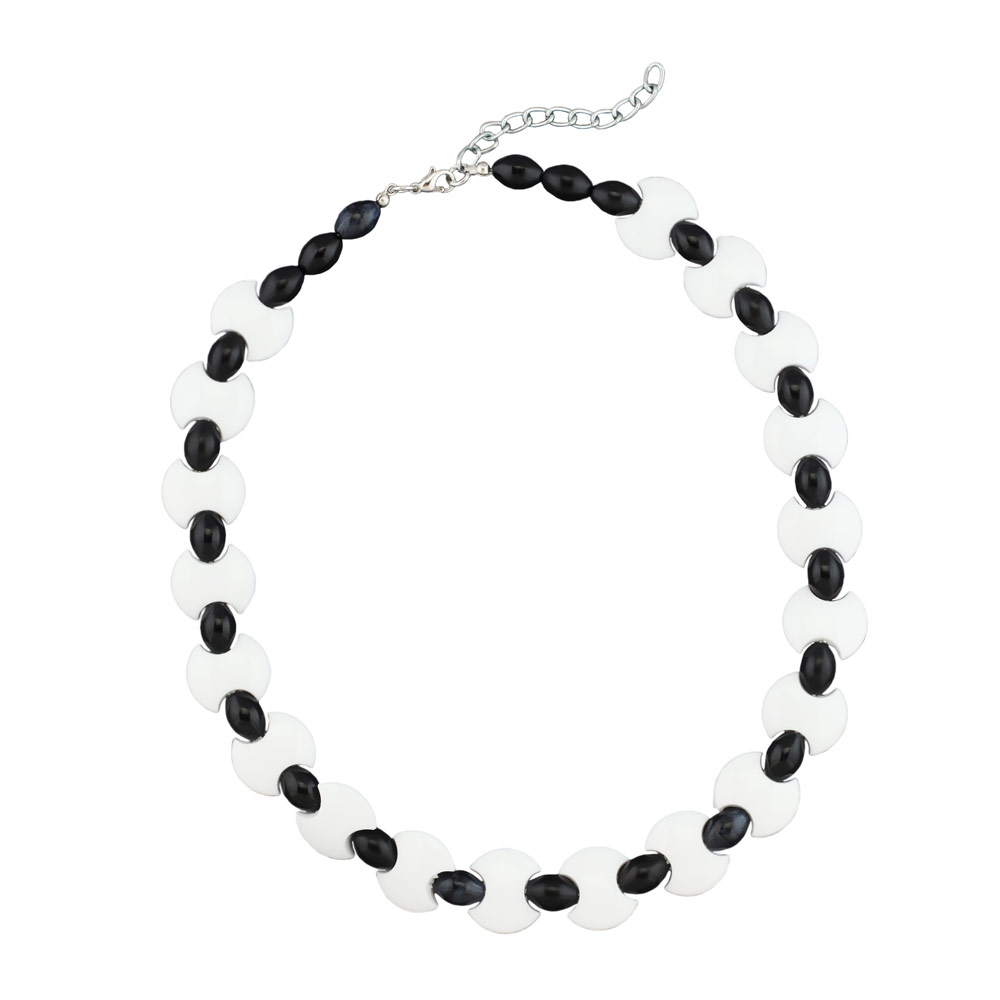 Kette 18mm Scheibe weiß Olivenperle Kunststoff schwarz 43cm (Länge 43cm)