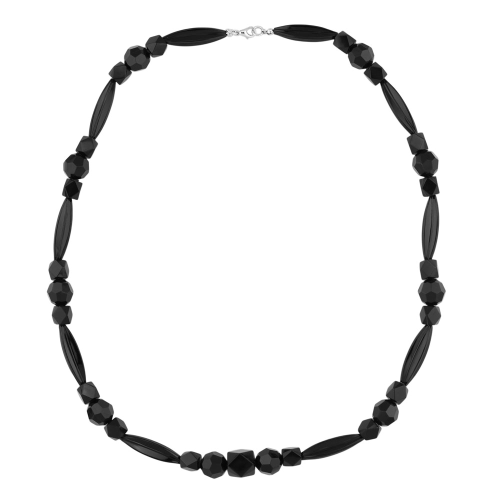 Kette 30x9mm Rillenoliven und verschiedene Schliffperlen schwarz Kunststoff 60cm (Länge 60cm)