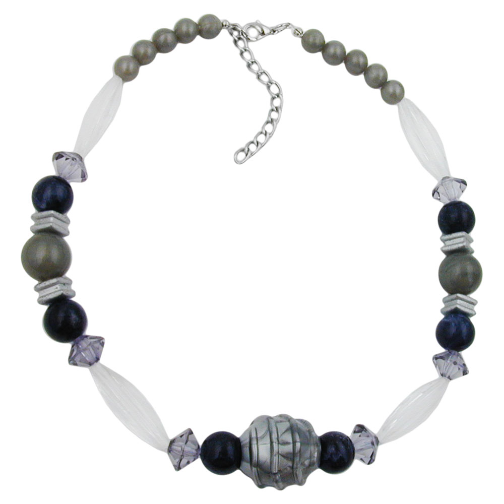 Kette 24x8mm Rillenperle Kunststoff silbergrau mit Rillenoliven kristallklar 42cm (Länge 42cm, grau)