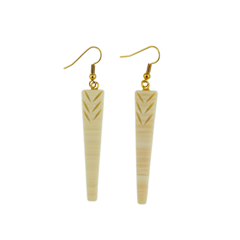 Ohrring Ohrhaken 70x10mm Keil mit Kerben beige-natur Kunststoff