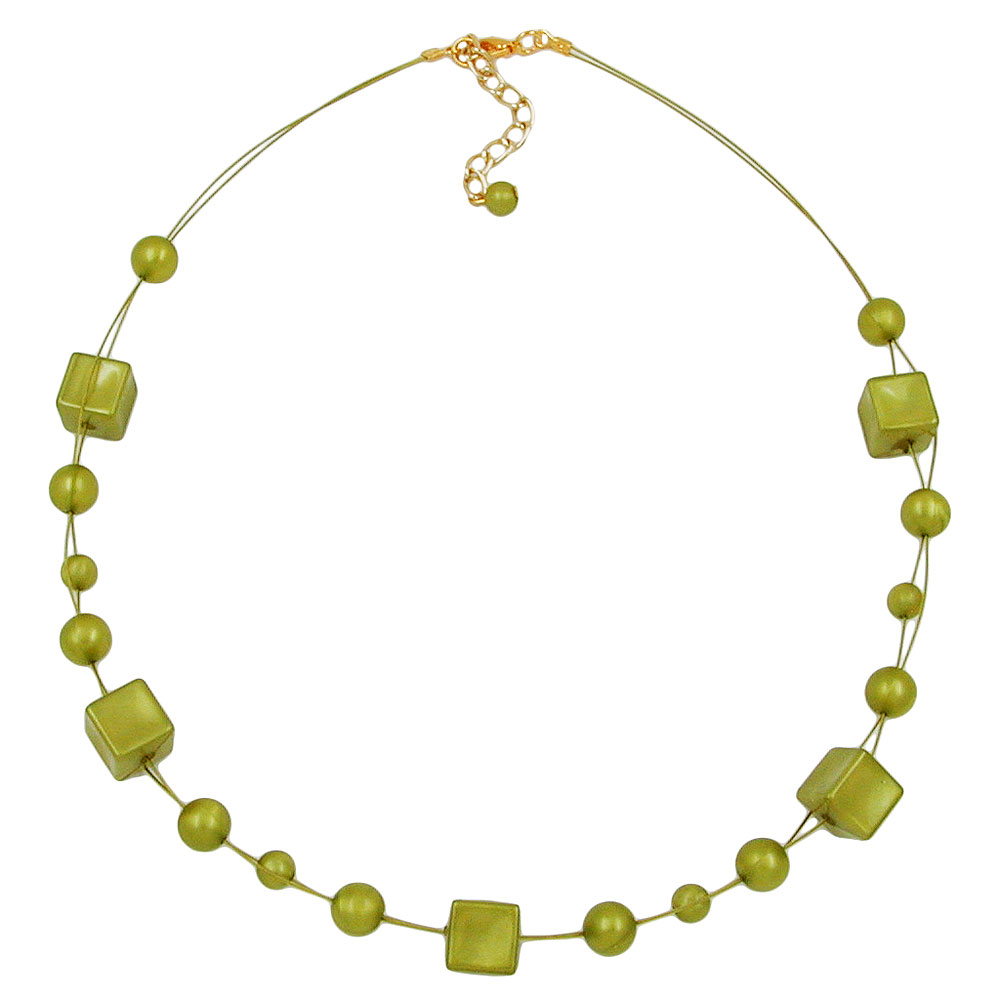 Kette Drahtkette Würfelperle seide-oliv Kunststoffperlen 45cm (Länge 45cm, mint - oliv)