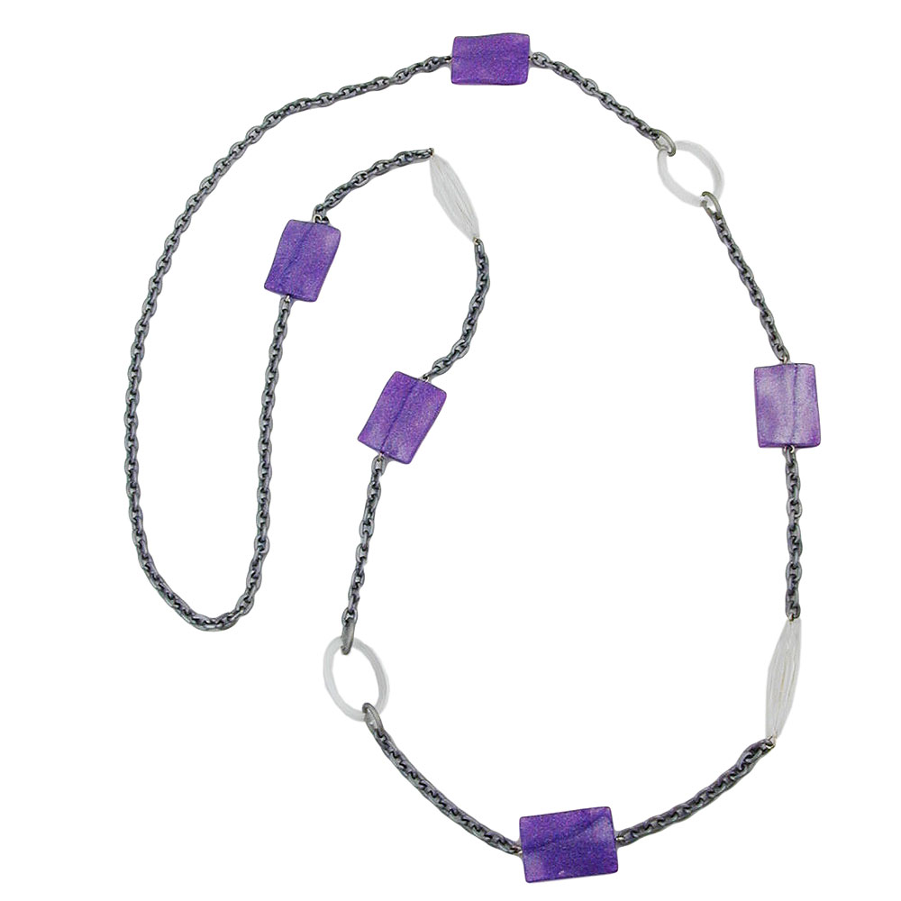 Kette Kunststoffperlen Pillow flieder-flitter Ankerkette Eloxal grau 100cm (Länge 100cm, violett)