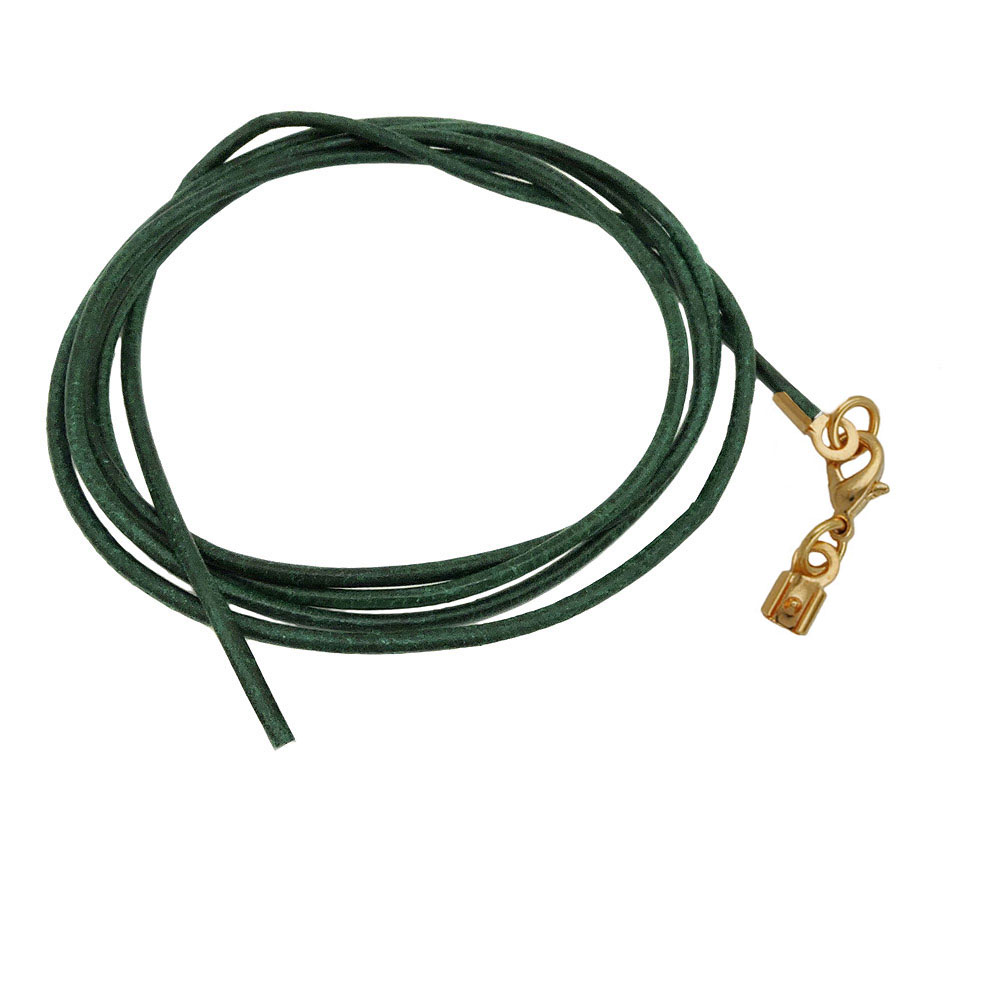 Lederband rund Rindleder 2mm tannengrün gefärbt mit 1x Verschluss goldfarbig ca. 1m (Länge 100cm, dunkelgrün)