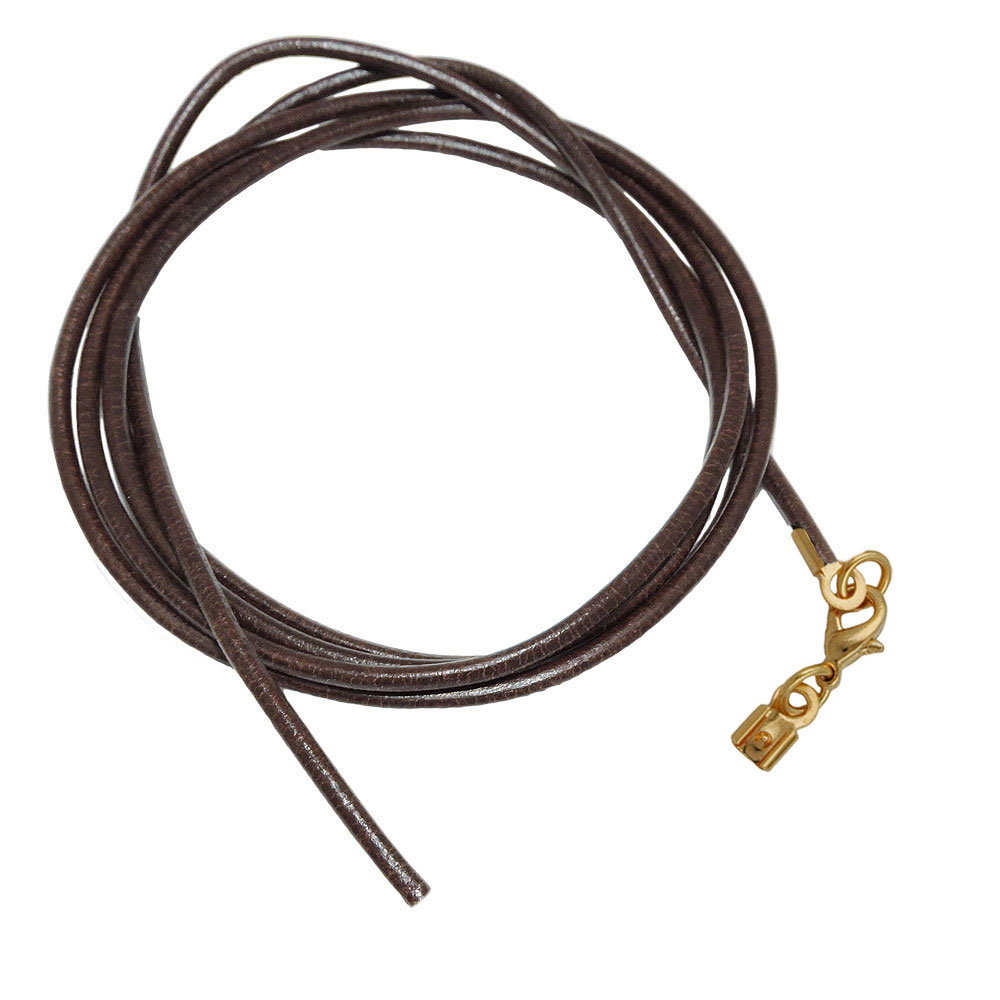 Lederband rund Rindleder 2mm braun gefärbt mit 1x Verschluss goldfarbig ca. 1m (Länge 100cm, dunkelbraun)